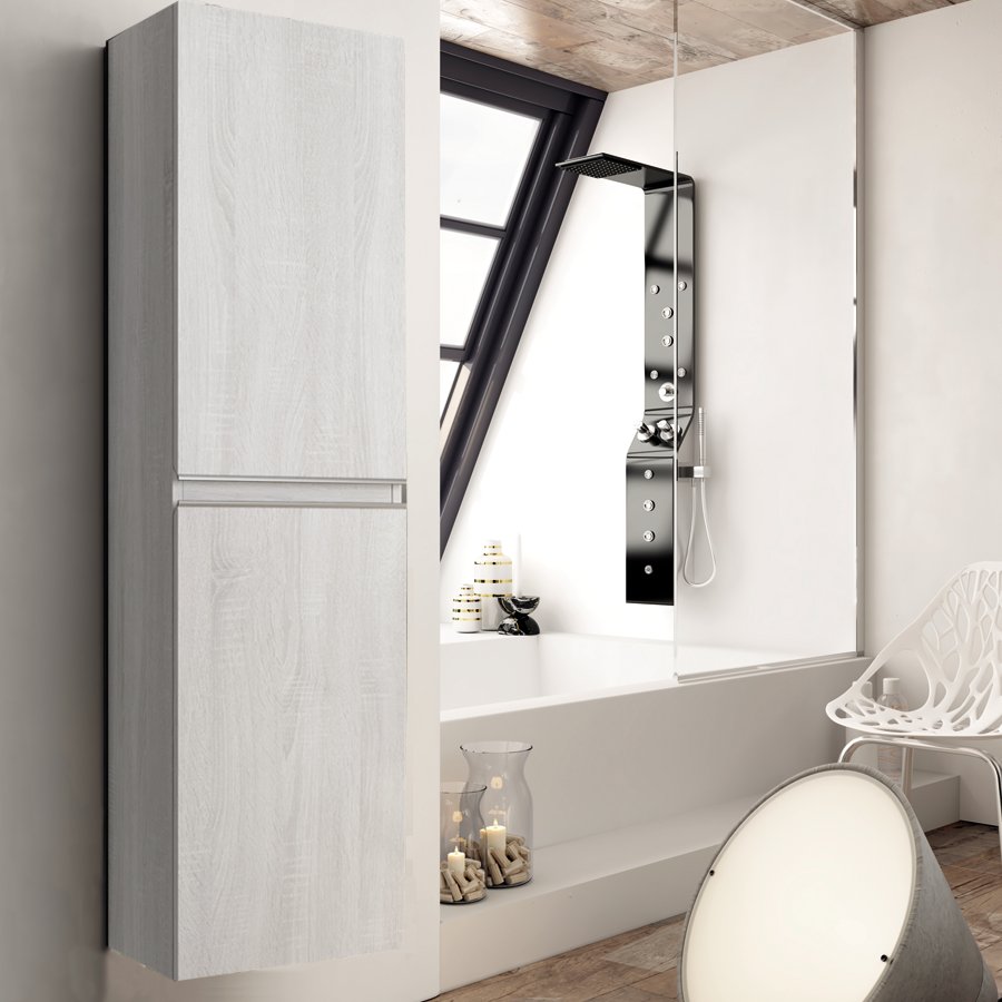 Ensemble meuble de salle de bain 120cm double vasque + colonne de rangement PALMA - hibernian (bois blanchi) - 6