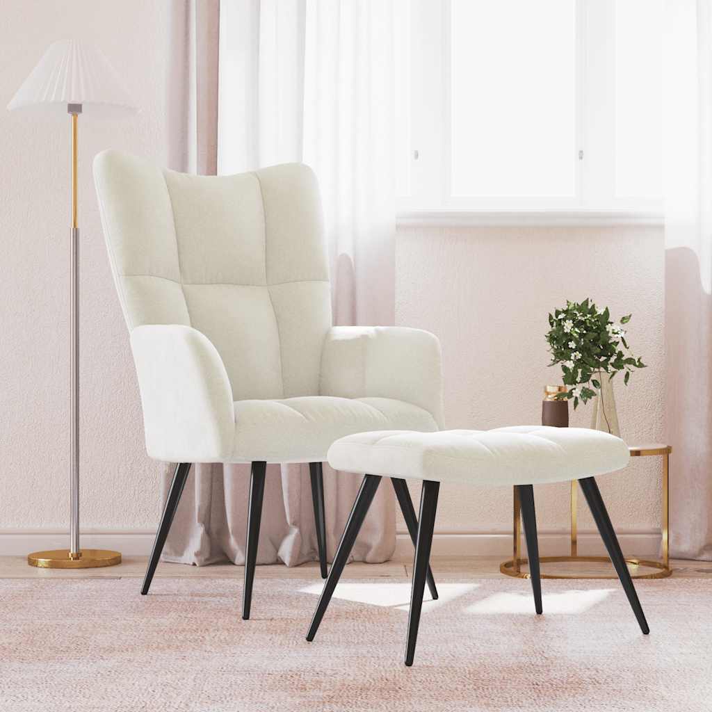 Maison exclusive - sillón de relax con taburete terciopelo blanco crema