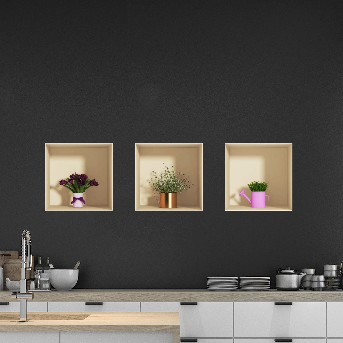 Vinilo efecto 3d flores de primavera - adhesivo de pared - revestimiento sticker mural decorativo - 40x120cm