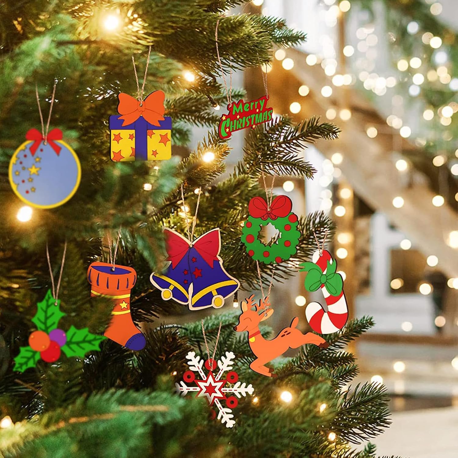 Seamart Decoration Noël Sapin Bois, 24Pcs Ornements Pour