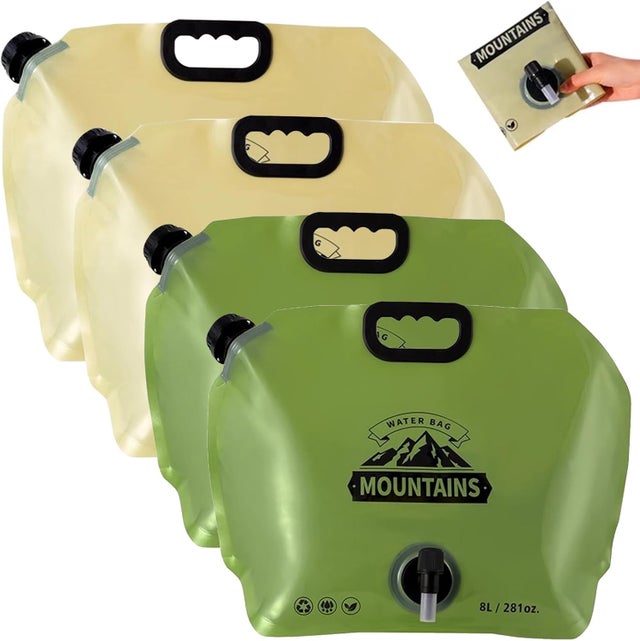 Lot de 4 bidons d'eau pliables de 8 l avec robinet, adaptés à un usage alimentaire, portable, bouteille d'eau pliable, sans BPA, pour le camping, la