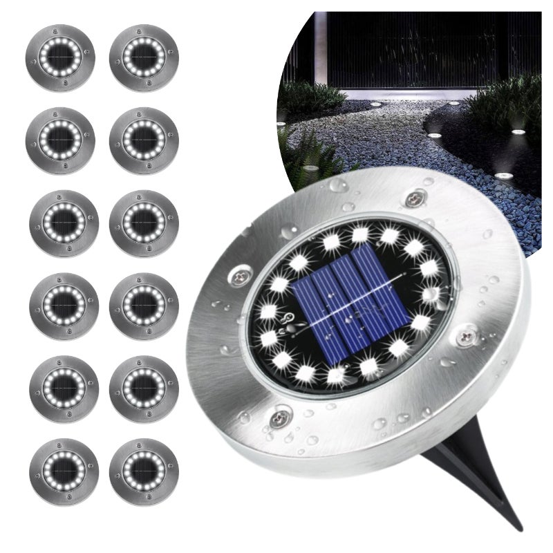 Zestaw 12x Gruntowa Lampka Solarna Ogrodowa Wbijana 16 LED, Najazdowa Wodoodporna