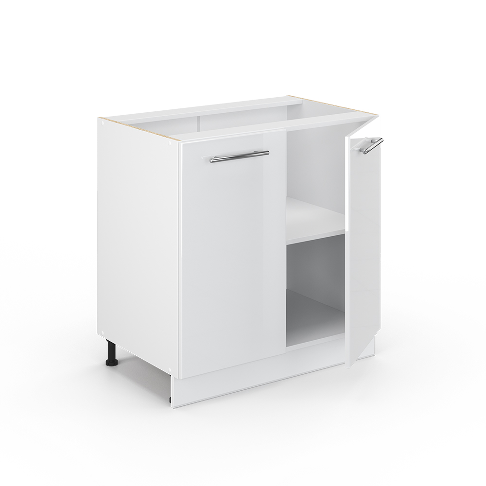 Vicco Meuble bas sous-évier Fame-Line, Blanc Haute brillance, 80cm avec étagère, sans PT - 4