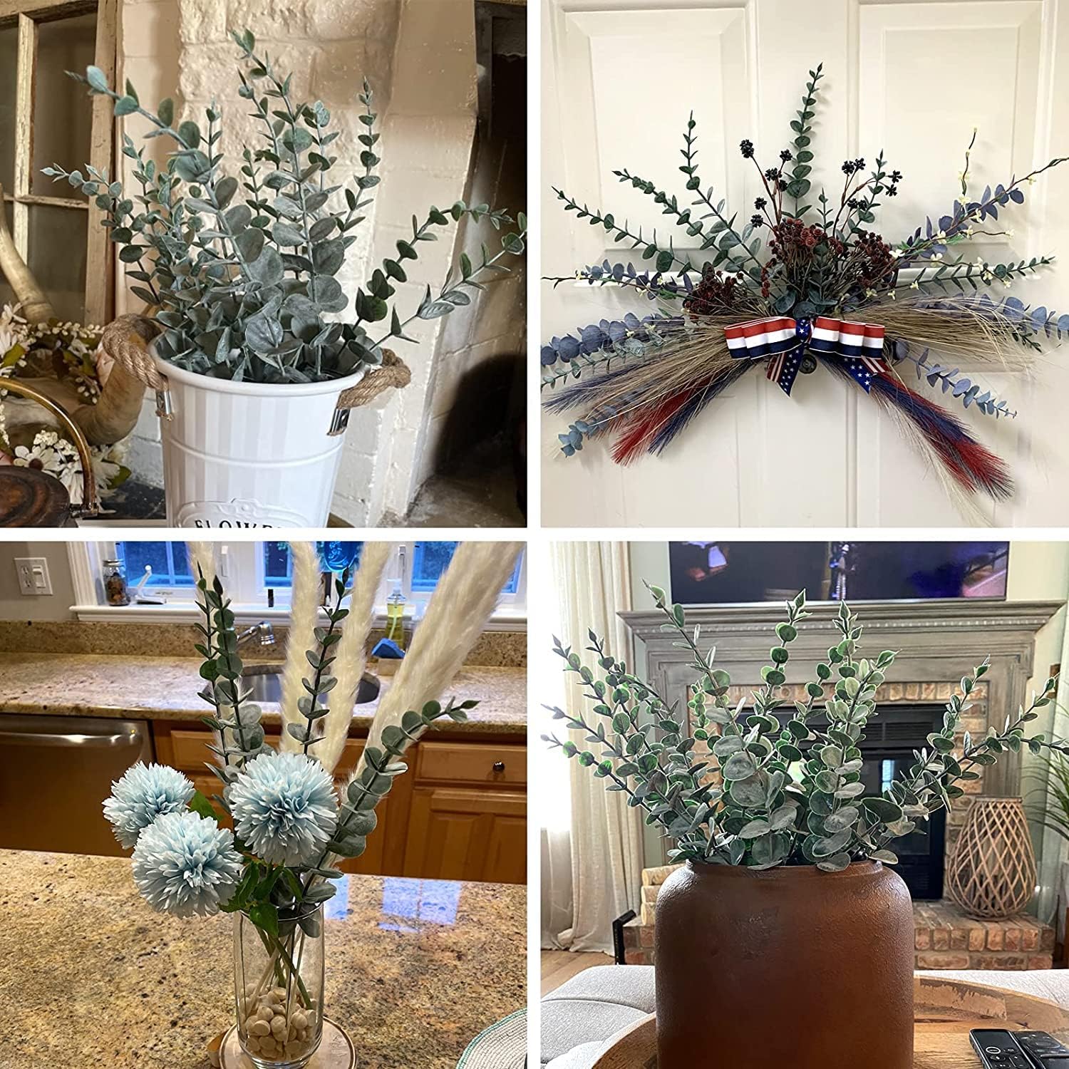 24 Pcs Eucalyptus Branches Artificiel, Simulation Vert Artificiel Eucalyptus Feuilles De Mariage Fleurs Artificielles pour Arrangement De Fleurs - 5
