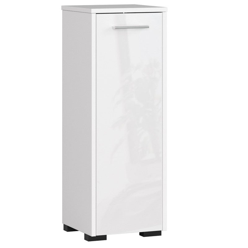 Wolnostojąca szafka łazienkowa: 1 drzwi, 2 półki, kolor biały|biały połysk, szer.: 30 cm, wys.: 82 cm, gł.: 30 cm.
