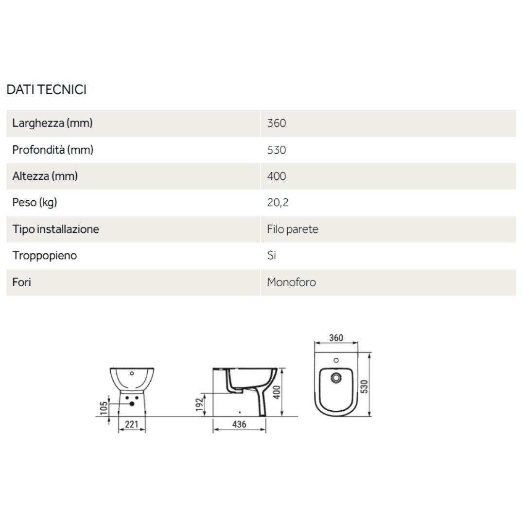 Bidet monotrou en céramique avec trop-plein - Gemma 2 | Ceramica Dolomite - 4