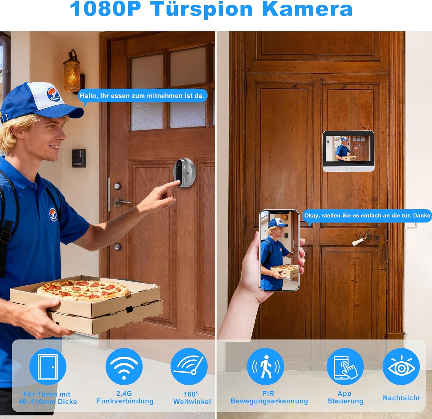 Sonnette de porte sans fil avec caméra et écran de 4,3 pouces, vidéo HD 1080P, vision nocturne, audio bidirectionnel, pour l'application Tuya, pas de - 3