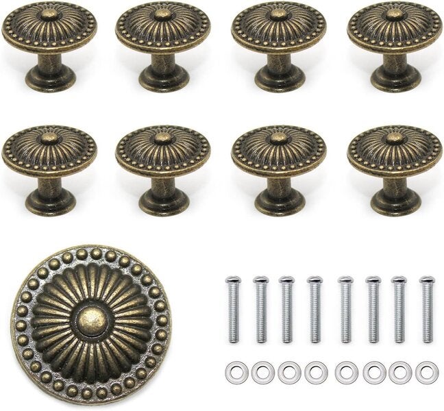 Set de 8 mânere din aliaj de zinc, bronz, 24 mm, model retro pentru sertare, mânere pentru bucătărie, baie și mobilă 8buc