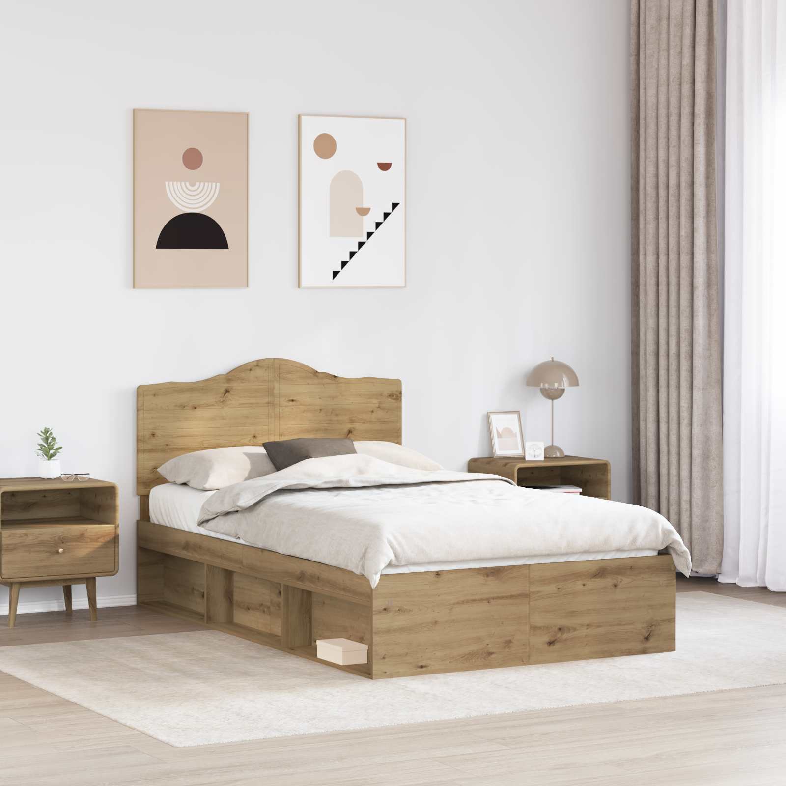 Cadre de lit chêne artisanal 120 x 190 cm bois de pin massif - 3