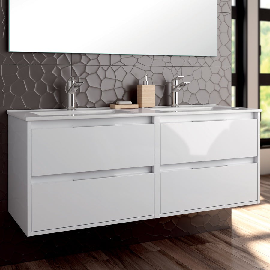 Meuble de salle de bain 120cm double vasque - 4 tiroirs - IRIS - blanc - 2