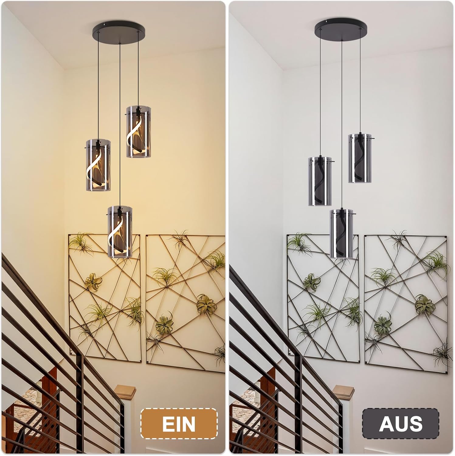 ZMH Suspension LED 3 Flamme Noir 150 Cm 23w Hauteur Réglable Suspendue Salon Chambre - 8