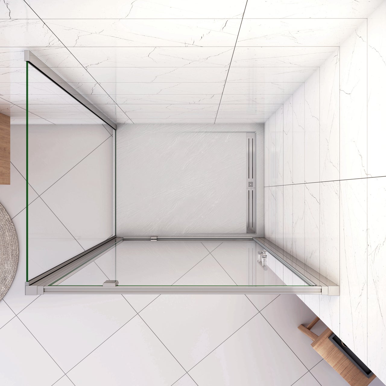 185cm Box Doccia Angolare Porta Girevole Battente con Parete Fissa 90x70cm in Vetro Temperato Trasparente 5 mm Profilo Cromo Lucido - 3