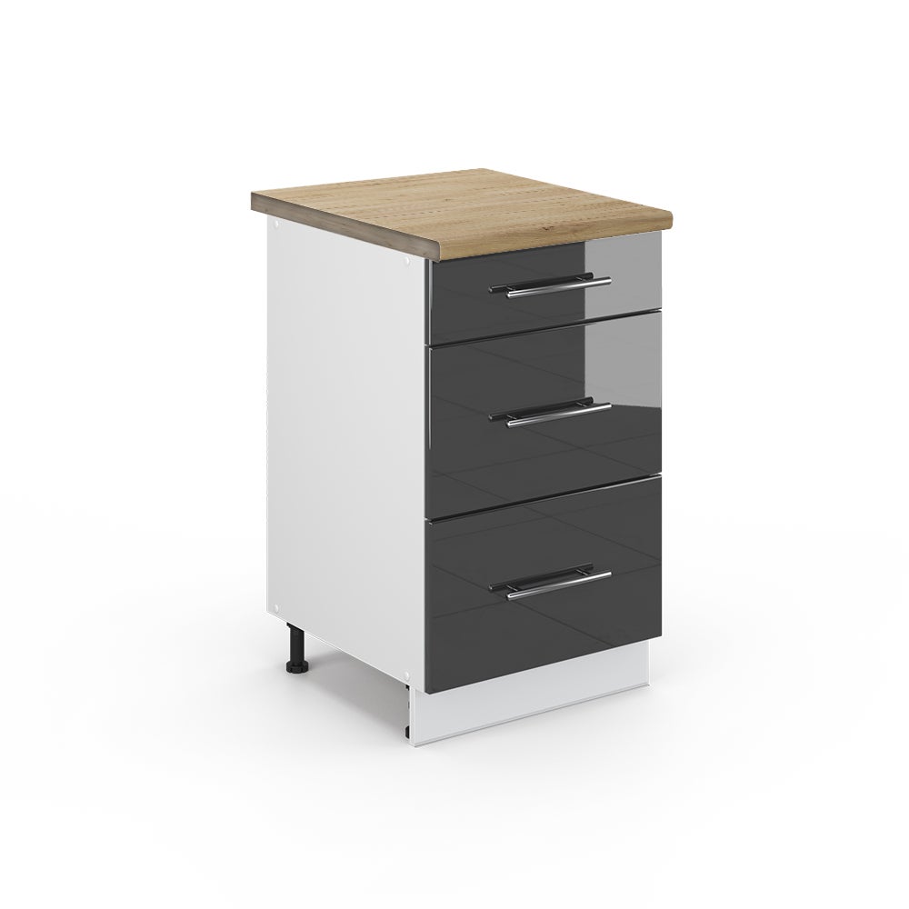 Meuble Bas D'angle De Cuisine Fame-Line Par Vicco - 87 Cm - Couleur Anthracite Et Chêne - Moderne - Neuf