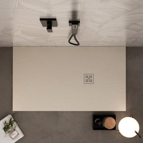 Piatto doccia mineralmarmo roma con griglia in tinta colore crema, dimensioni 100x120 - 3