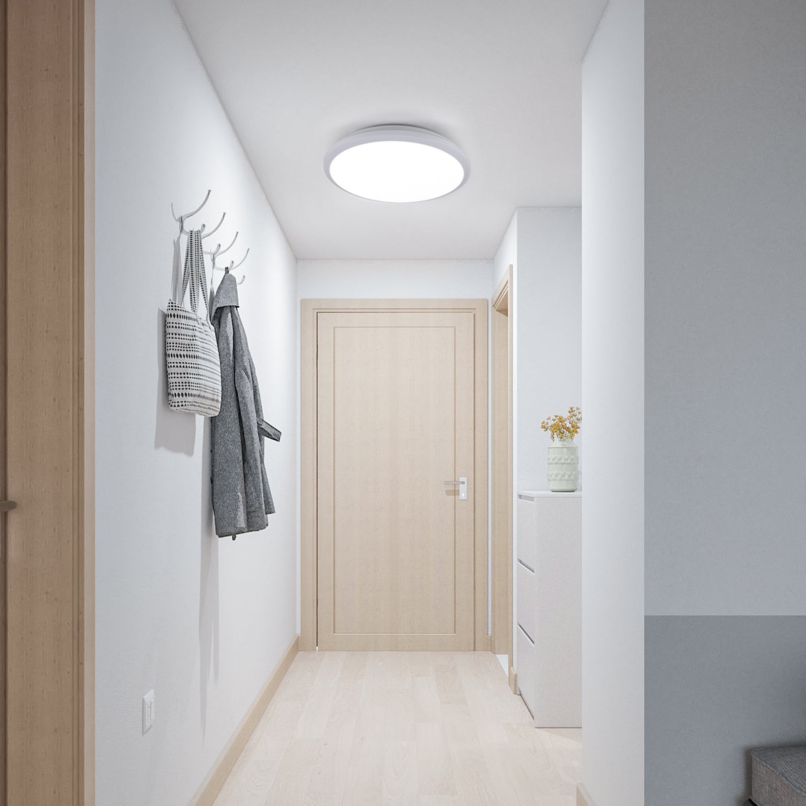 GOECO Lámpara de Techo LED Redonda Moderna, Blanca, 24W, Ø 30cm, 2400LM, Lámpara de Techo Impermeable IP54, 6000K - 7