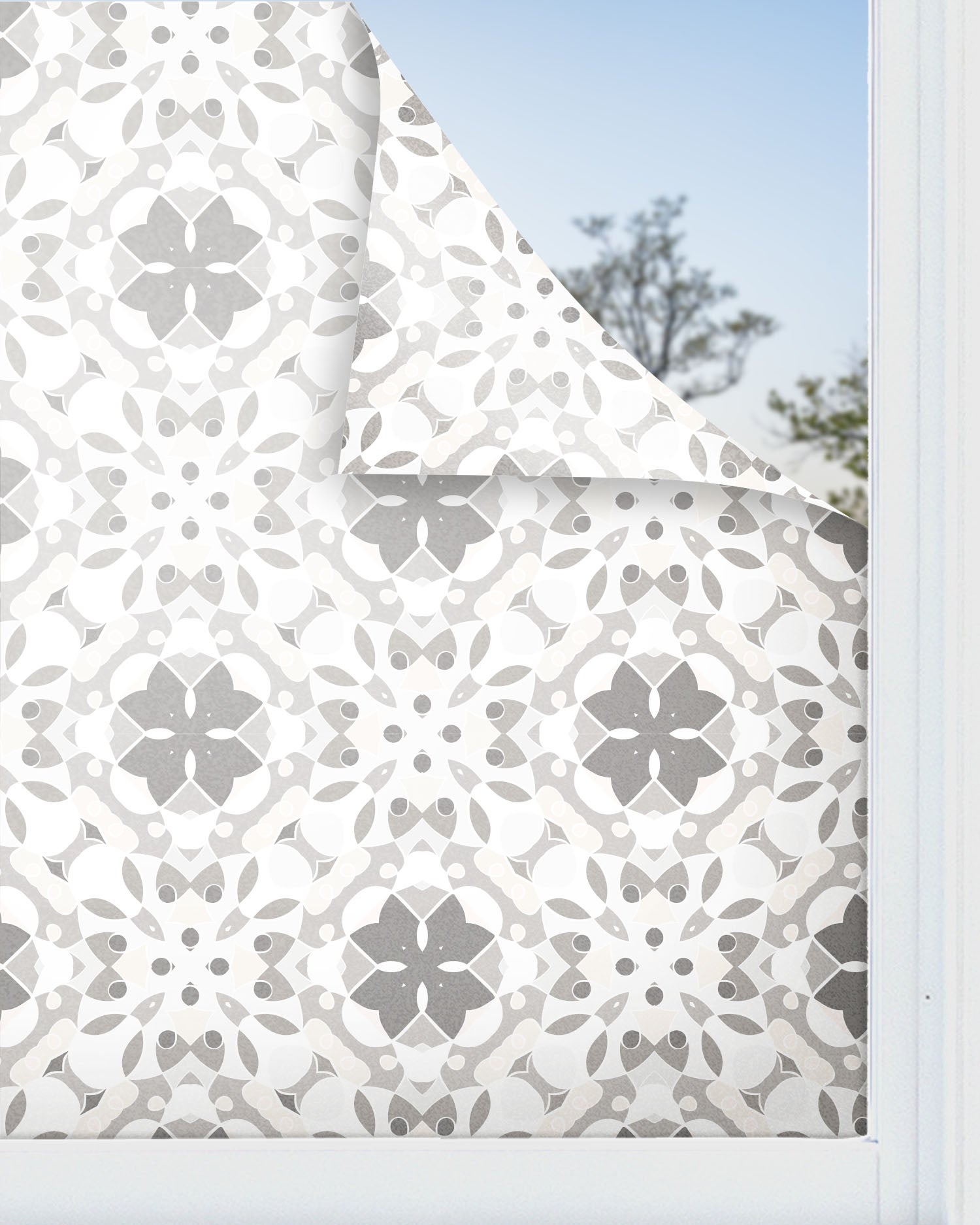 Panorama vinilo para ventanas hidráulico oriental mosaico gris 73x100 cm - vinilos adhesivo para cristal - pegatina opaca - vinilo translúcido