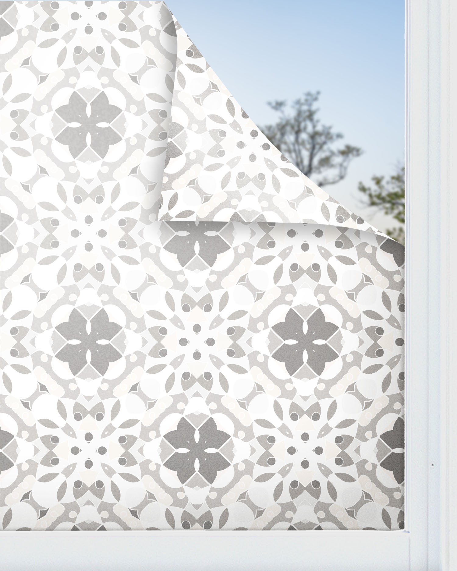 Panorama vinilo para ventanas hidráulico oriental mosaico gris 73x100 cm - vinilos adhesivo para cristal - pegatina opaca - vinilo translúcido