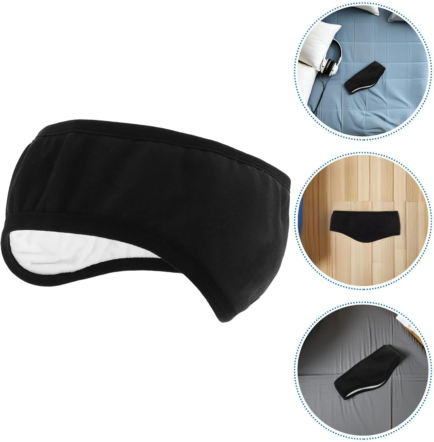 Cache Oreille Insonorisant Dormir en Coton Doux, Bandeau Antibruit Nuit Confortable et Antidérapant, pour Bureau et Espaces Partagés, 2pcs Noir - 4