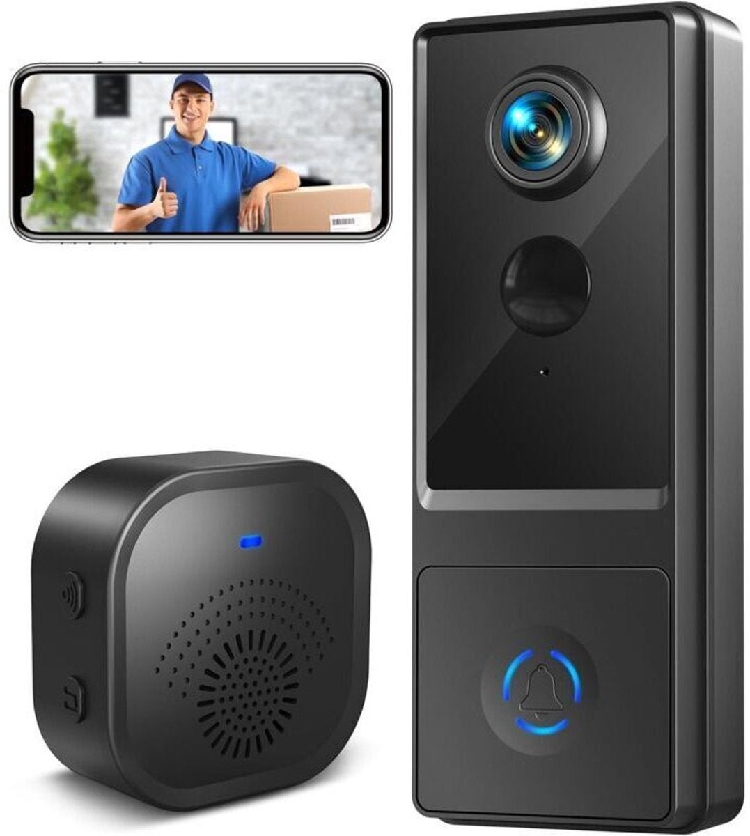 Sonerie wireless cu cameră, sonerie video wireless impermeabilă HD 1080p pentru utilizare în exterior, suportă Wi-Fi de 2,4 GHz, detectare mișcare...