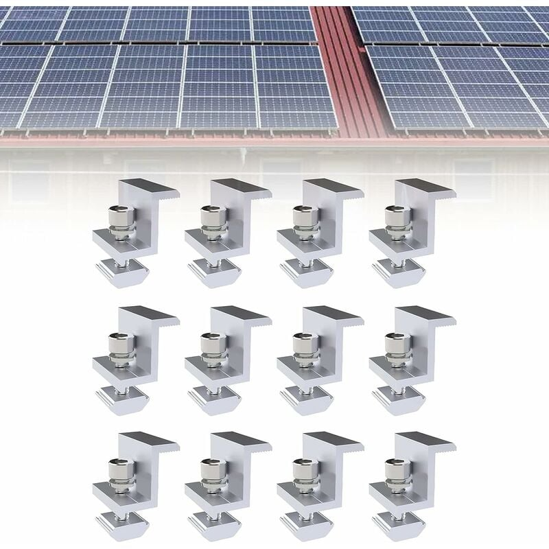 Wspornik panelu słonecznego, zacisk słoneczny, 12 regulowanych zacisków końcowych panelu słonecznego z aluminium 35 mm