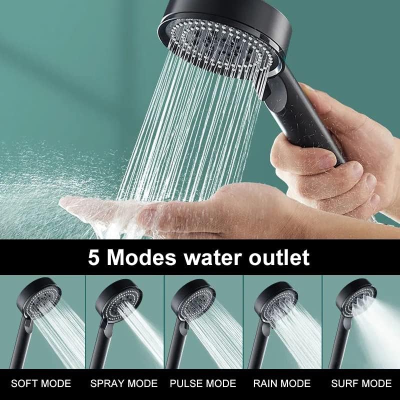 Un cabezal de ducha de alta presión (negro), cabezal de ducha ahorrador de agua, 5 modos ajustables, cabezal de ducha económico, cabezal de ducha par - 2