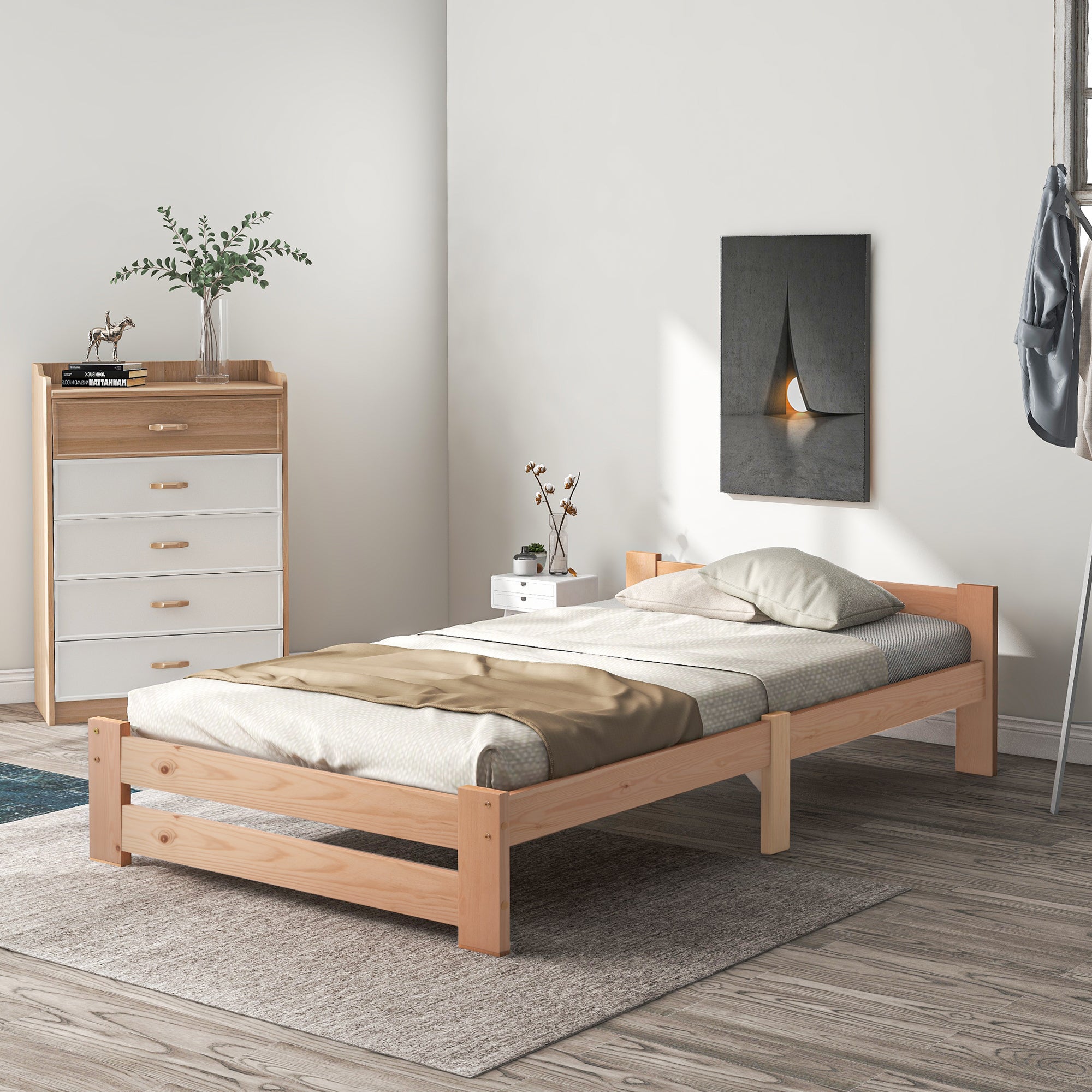Łóżko z zagłówkiem - 90 x 200 cm - drewno lite - stelaż z listew - kolor naturalny