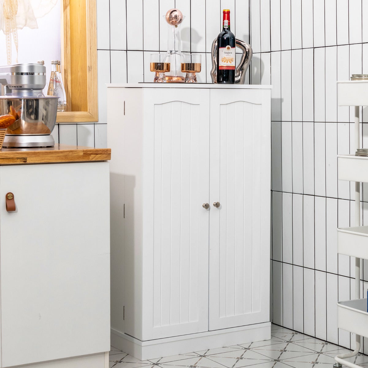 Armario despensa cocina doble puerta estantes ajustables organizador blanco 59x30,5x103cm