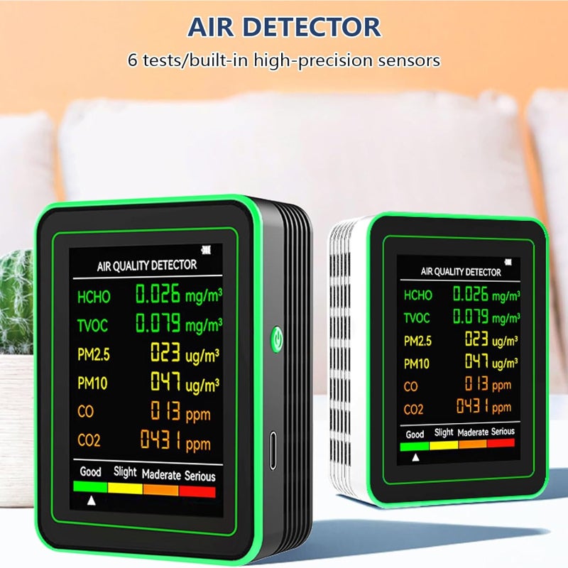 Monitor de calidad del aire 6 en 1, medidor de CO2, PM2.5, PM10, HCHO, TVOC, CO, detector de formaldehído con pantalla LCD y analizador de gases - 3