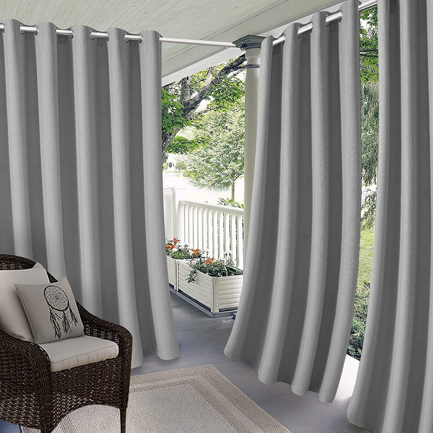 Wodoodporna, zaciemniająca i odporna na blaknięcie zasłona zewnętrzna na werandy, altanki i tarasy, jasnoszara, 1 panel, 132 x 243 cm - 5