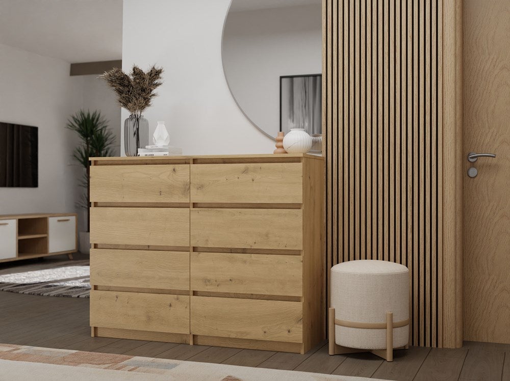 MILAN - Commode moderne grande 8 tiroirs chambre salon - Dimensions 97x120x40 - Design minimaliste - Meuble de rangement - Chêne - 6