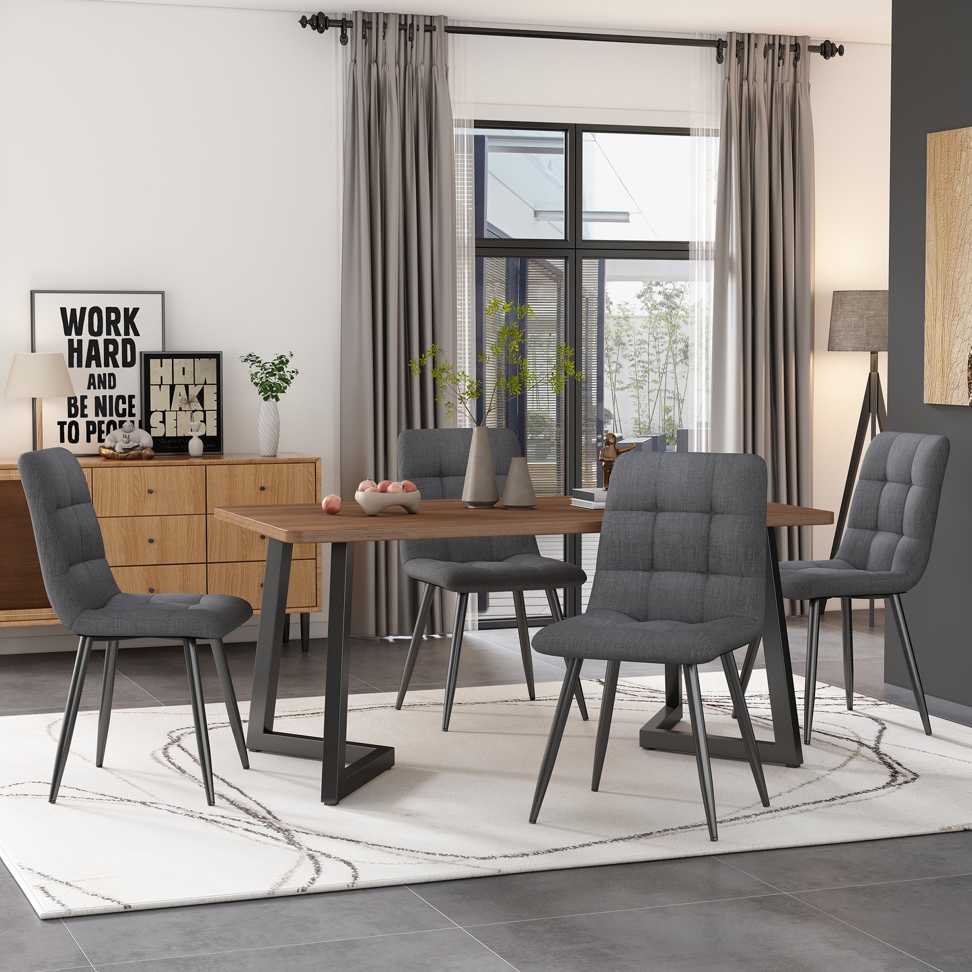 Mesa de comedor rectangular para 4 a 6 personas - 117 x 68 x 75 cm - Patas de MDF y metal - Nogal - 2