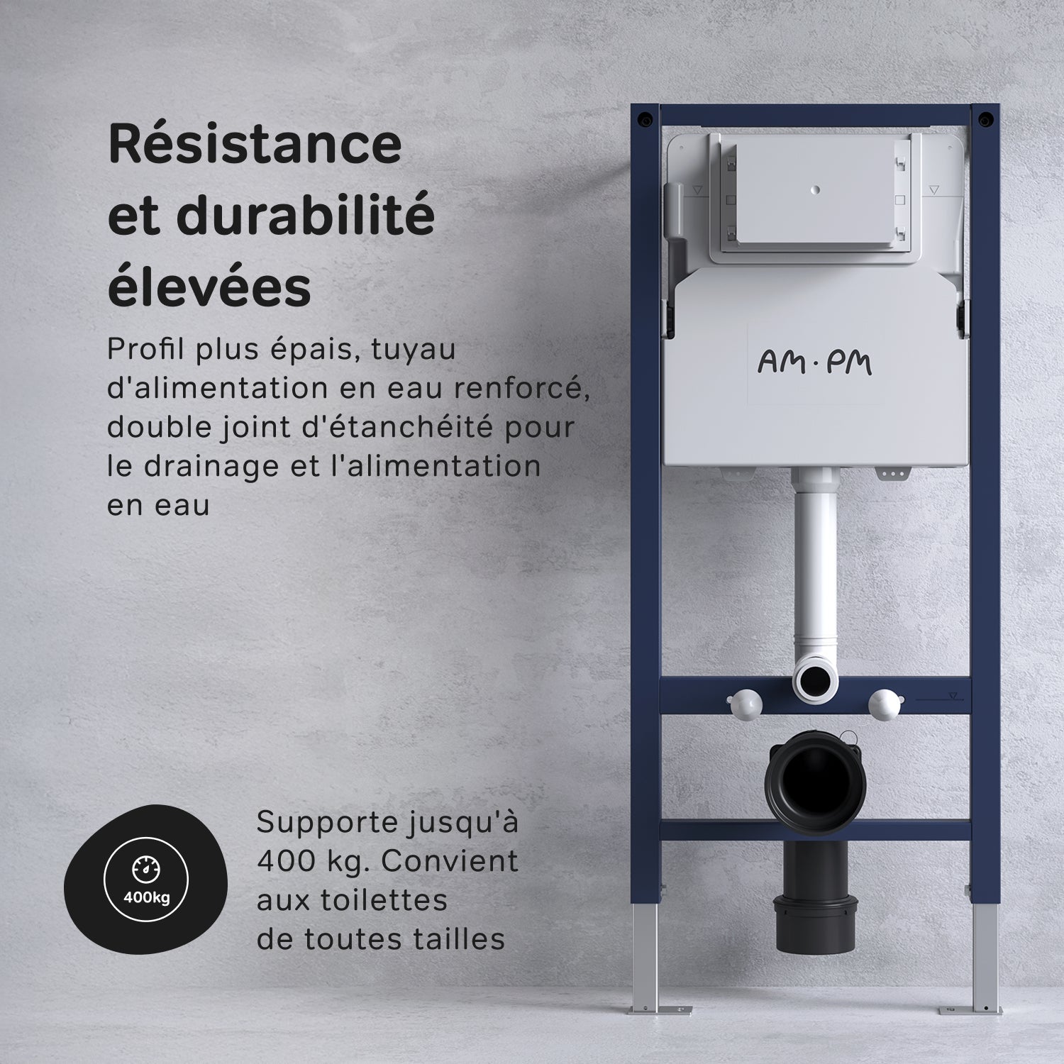 Pack WC suspendu bâti mural et cuvette Plaque Carrée Blanche,&nbsp; Pack WC Bati-support AM.PM Flash - 10