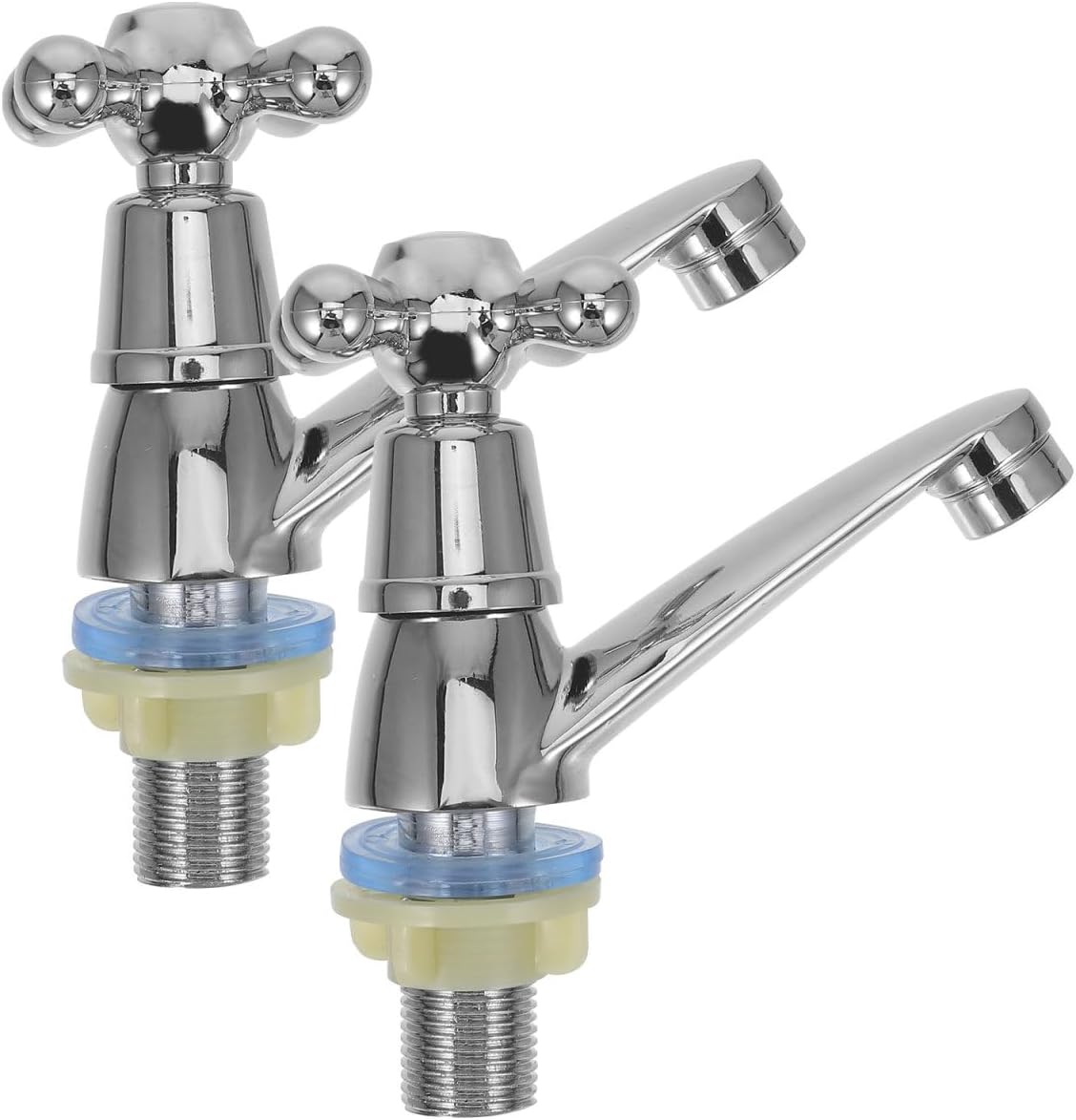 Zestaw 2 baterii umywalkowych do łazienki, montowanych na blacie, z ciepłą i zimną wodą, konstrukcja z mosiądzu i polerowanego cynku