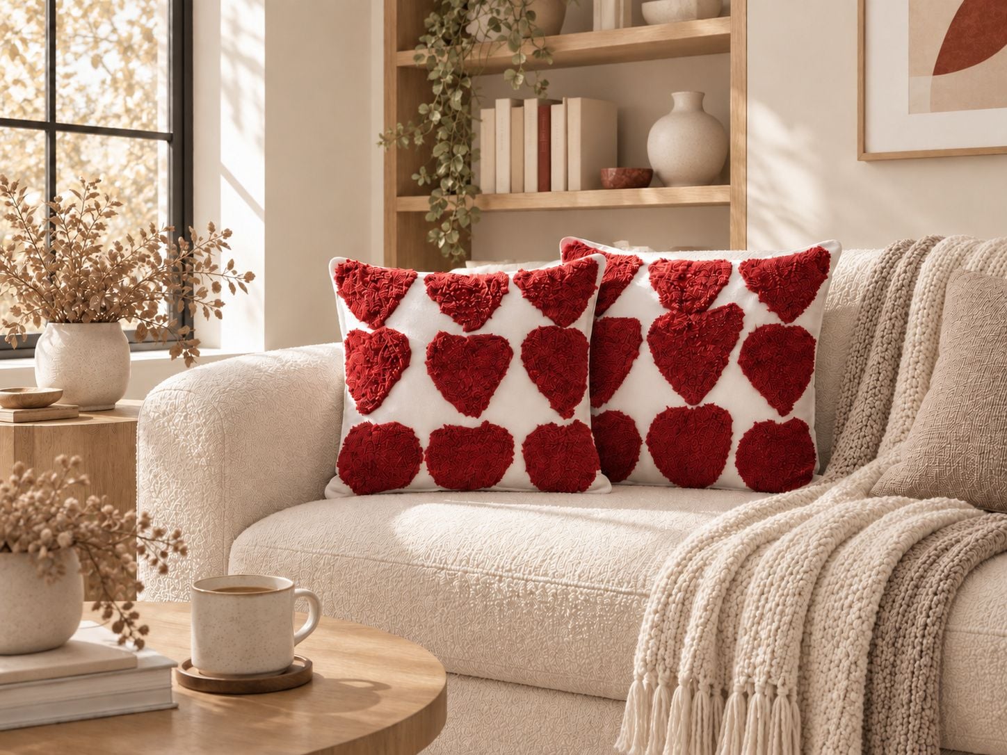 Set de 2 perne decorative MINGORA Bumbac 45 x 45 cm Roșu Imprimeu cu inimioare 2buc