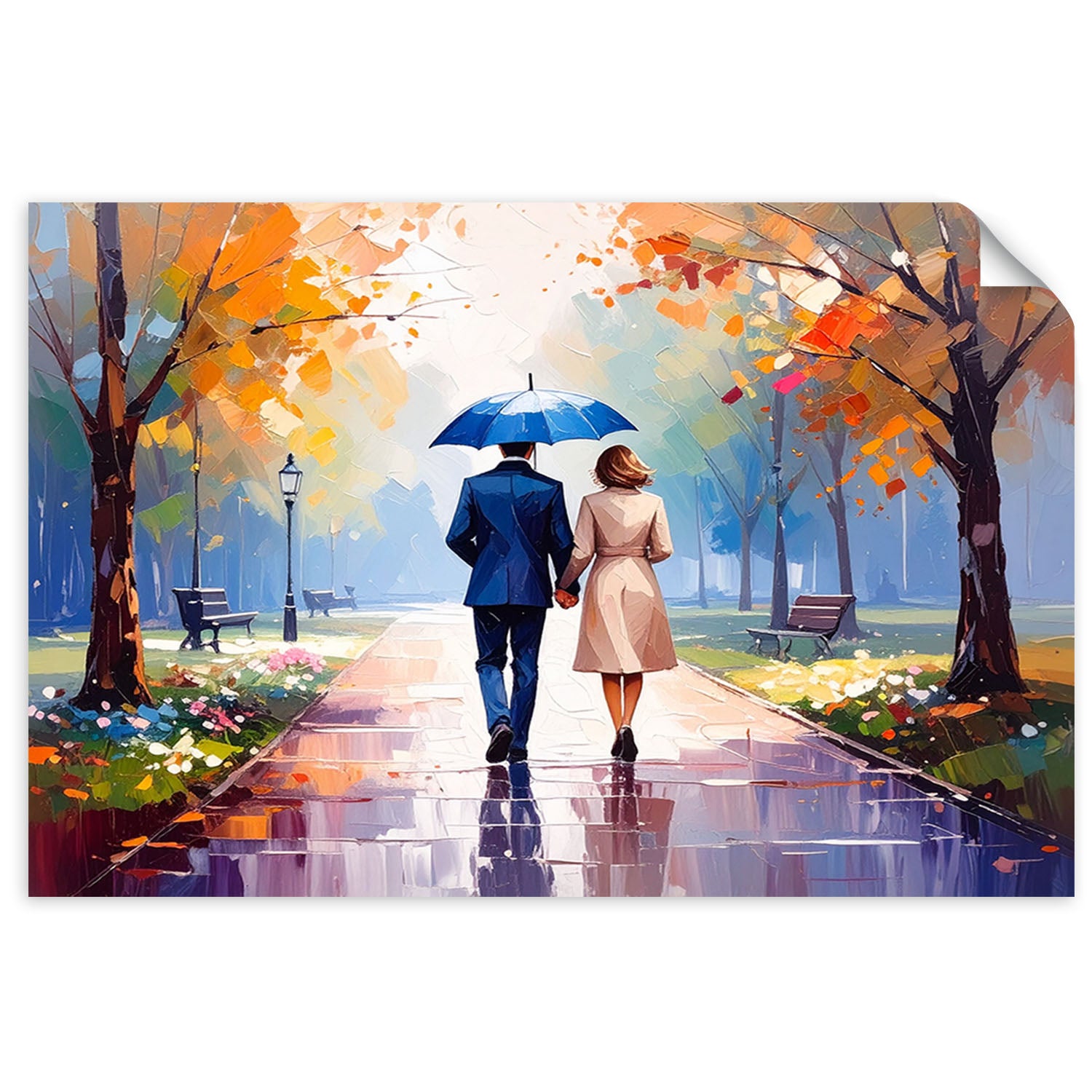 Naklejka samoprzylepna, Para spacerująca w parku 90x60