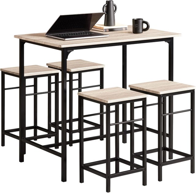 SoBuy Set de 1 Table + 4 Tabourets Ensemble table de bar bistrot Mange-debout haute cuisine, OGT11-N
