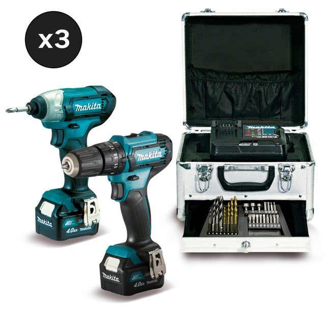 Conjunto combinado Makita 12V CLX228SMX1: berbequim HP333D + aparafusadora TD110D, 2 baterias e mala