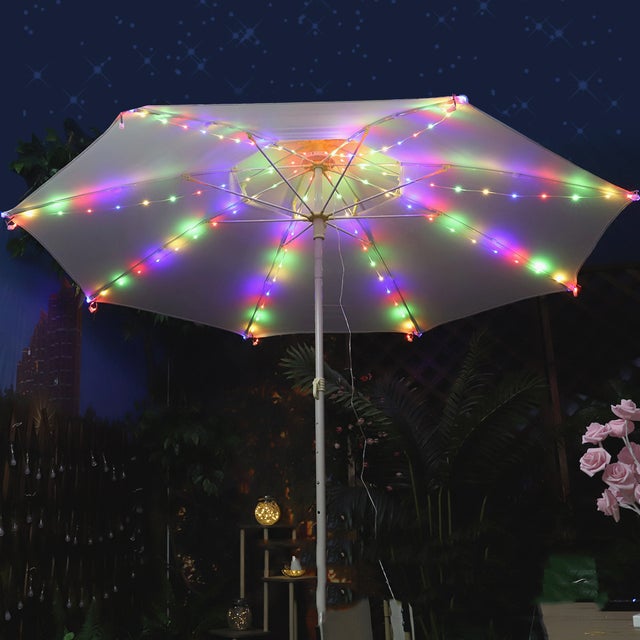 Blissun Parasol Solaire 2,7m Avec 32 LED – Bordeaux – Pivotant Et Inclinable – Pour Jardin, Terrasse, Piscine