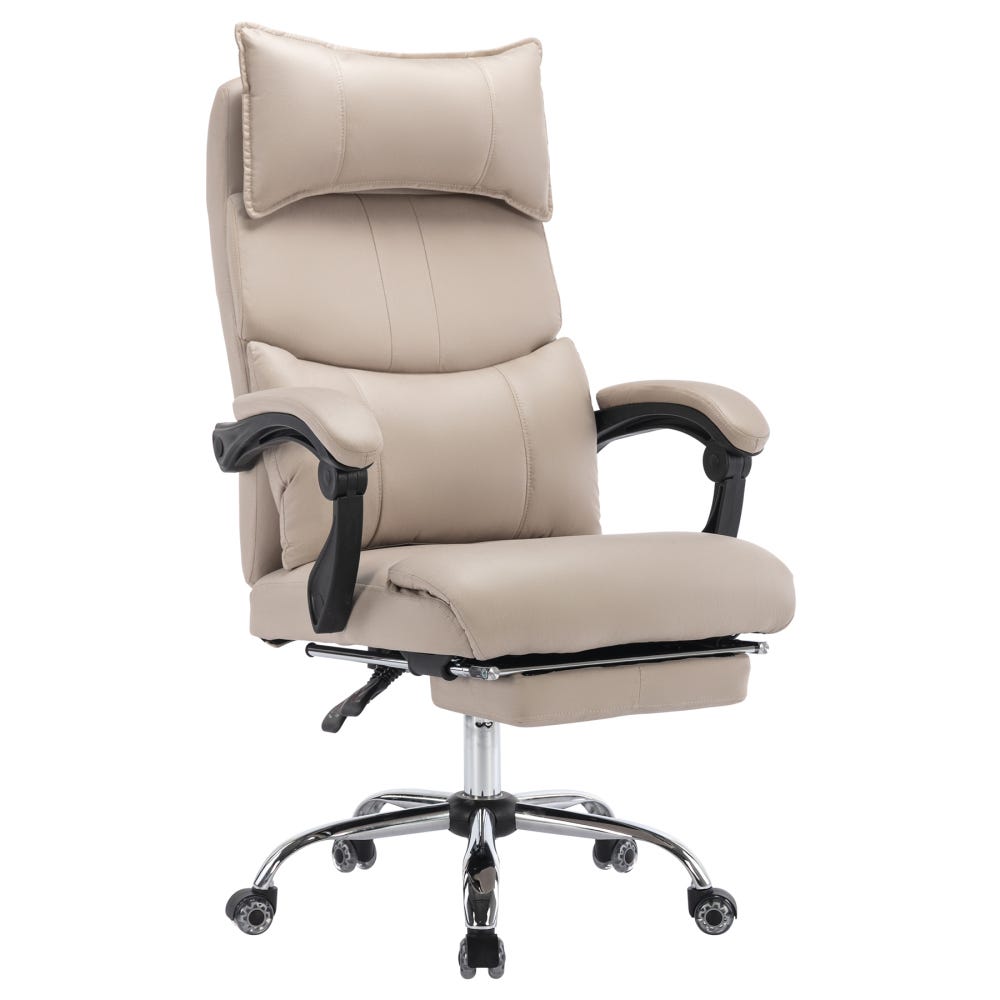Sedia da ufficio girevole in legno e tessuto effetto velluto beige DOUGLAS Sedia da ufficio girevole in legno e tessuto effetto velluto beige DOUGLAS