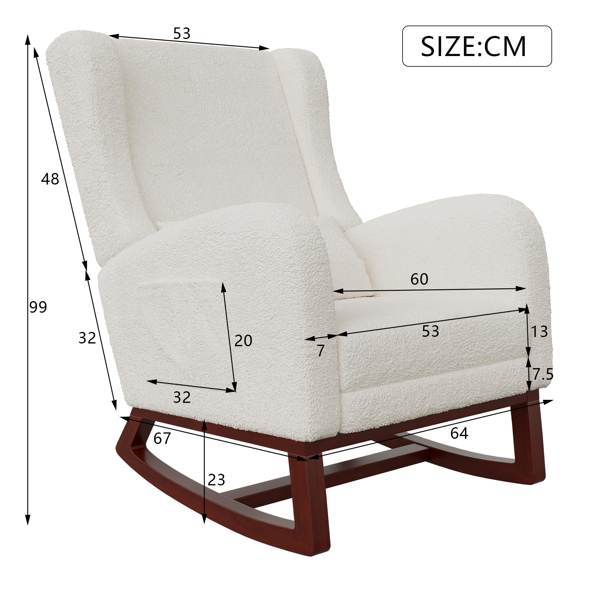 Fauteuil à Bascule Blanc, Rocking Chair, revêtement Bouclette, Fauteuil d'allaitement avec Repose-Pieds Coussin Lombaire Pieds en Bois Massif - 2