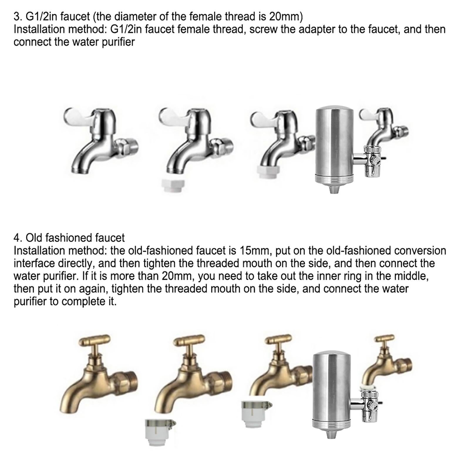 Filtre à eau monté sur robinet, purificateur de robinet d'évier de cuisine domestique en acier inoxydable pour réduire le chlore et le plomb - 7