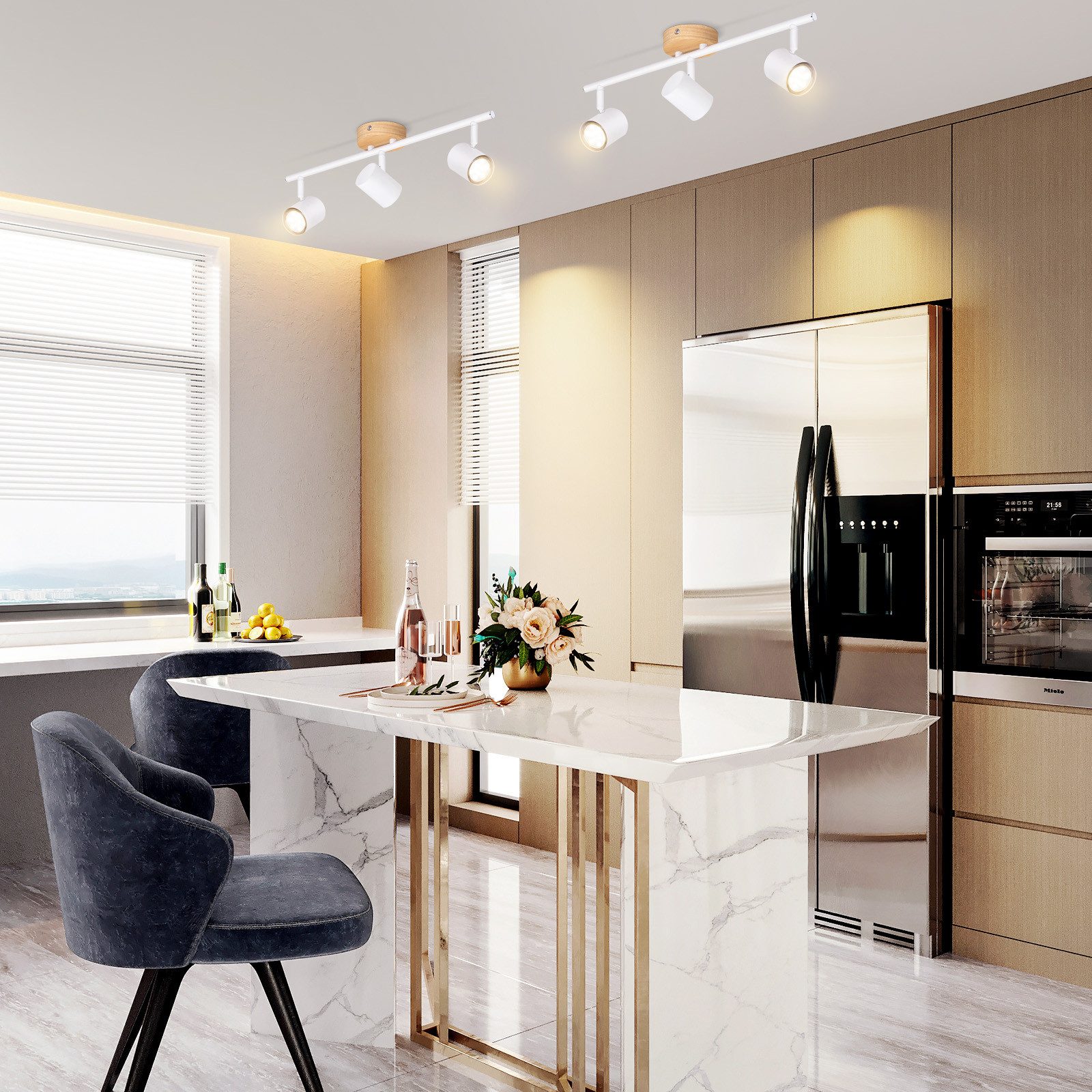 NETTLIFE LED a soffitto 3 fiamma - Bianco Faretto orientabile GU10 a soffitto Applique in legno Applique per soggiorno Senza lampadina - 8