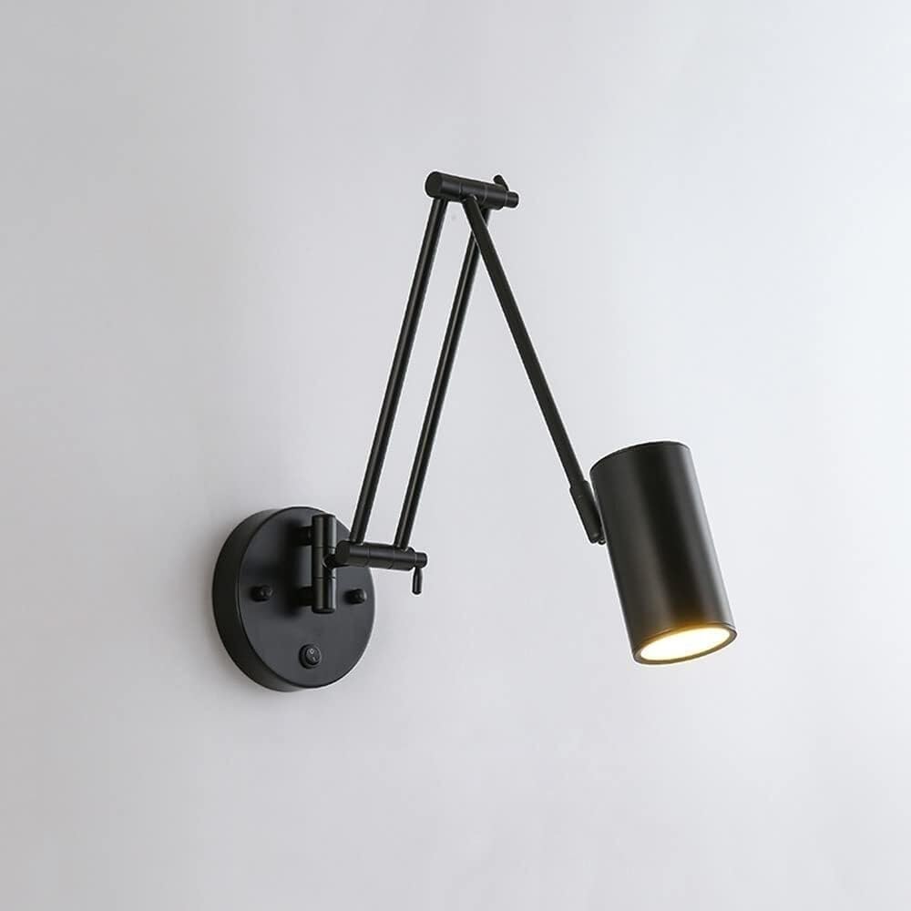 Aplique/foco empotrable de pared e27, conexión de cable rígido, brazo oscilante ajustable, con lámpara de mesilla (negra).