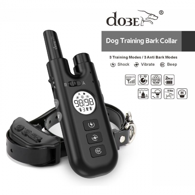 Collar eléctrico negro para adiestradores caninos con pantalla LCD y control remoto resistente al agua, doble función de vibración/descarga. - 4