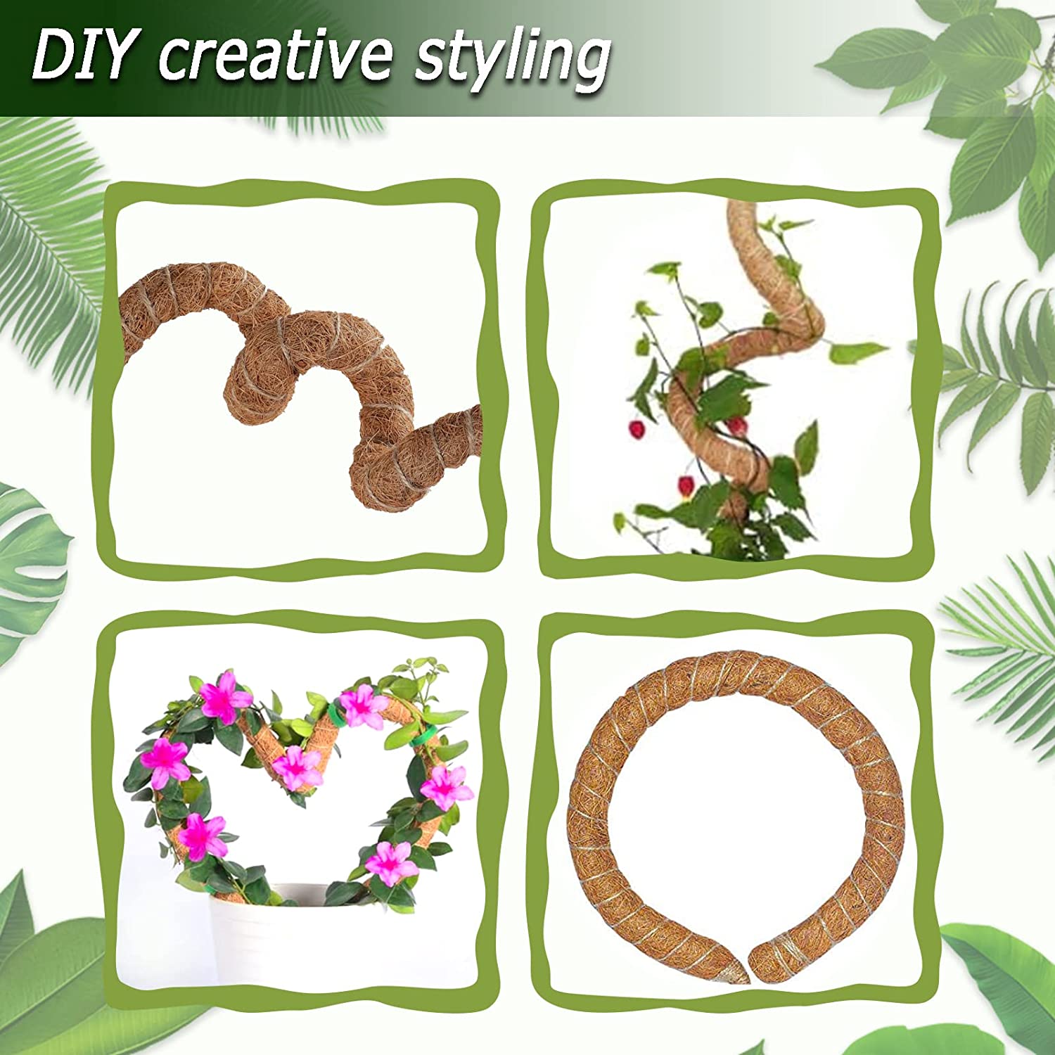 Lot de 3 poteaux en mousse de coco de 120 cm, piquets de plantes pliables pour plante Monstera pour la croissance des plantes grimpantes - 3