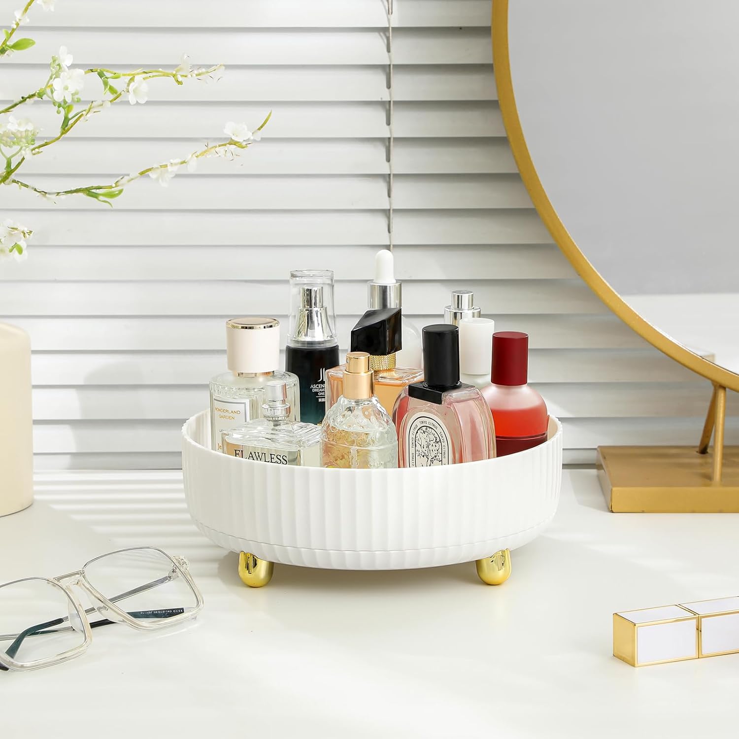 Organisateur Cosmétique Rotatif 360° - Plateau Tournant Maquillage Et Parfum - Grand Rangement Vanité Salle De Bain, Bureau, Cuisine - Transparent Ou Vert