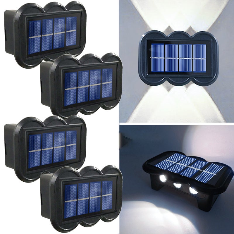 Zewnętrzne kinkiety solarne, 4 sztuki, solarne lampy do oświetlania ścian od zmierzchu do świtu, wodoszczelne oświetlenie solarne góra-dół