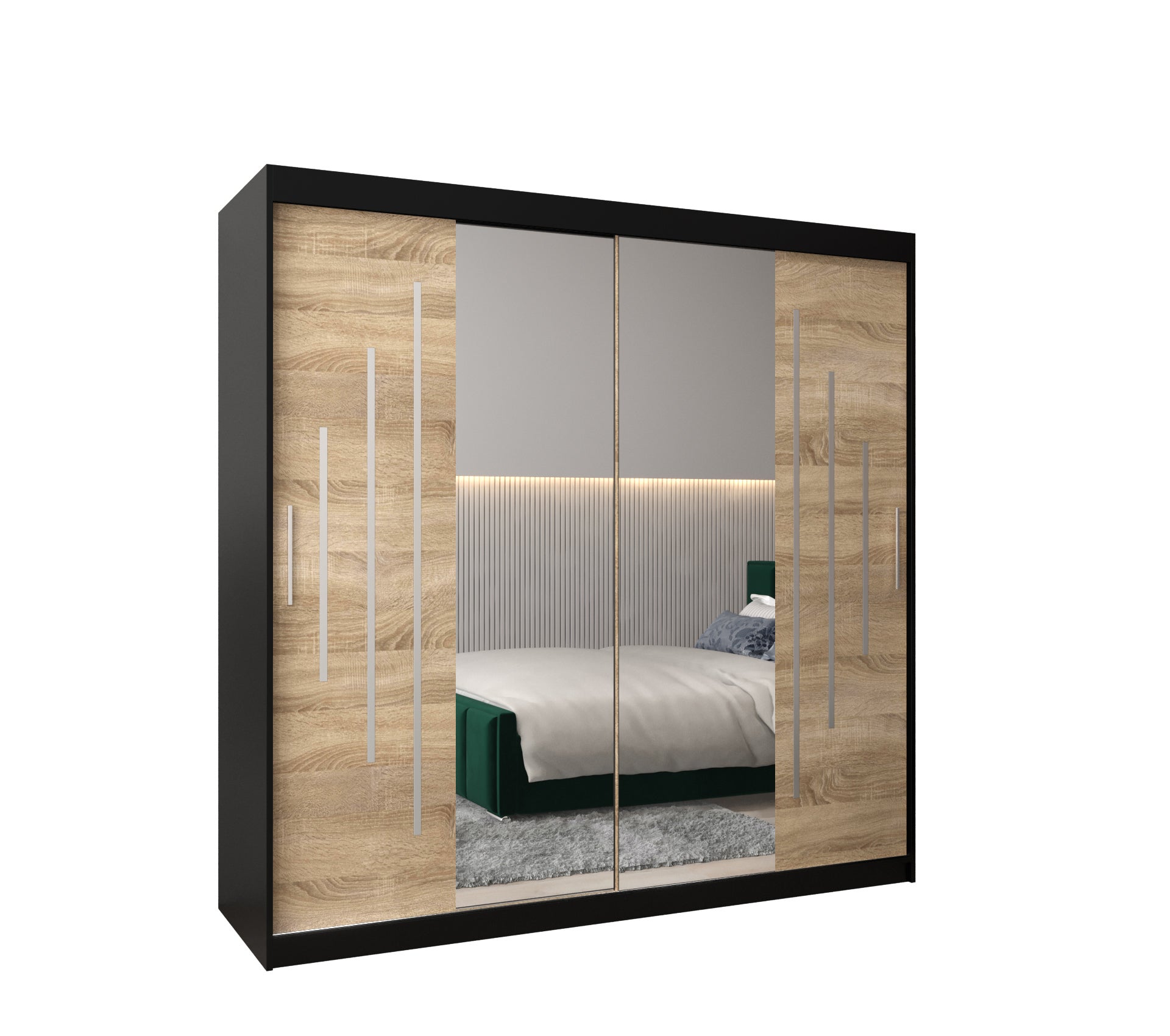 Szafa przesuwna garderoba York 1 200 x 62 x 200 cm Czarny + Sonoma - Abiks Meble