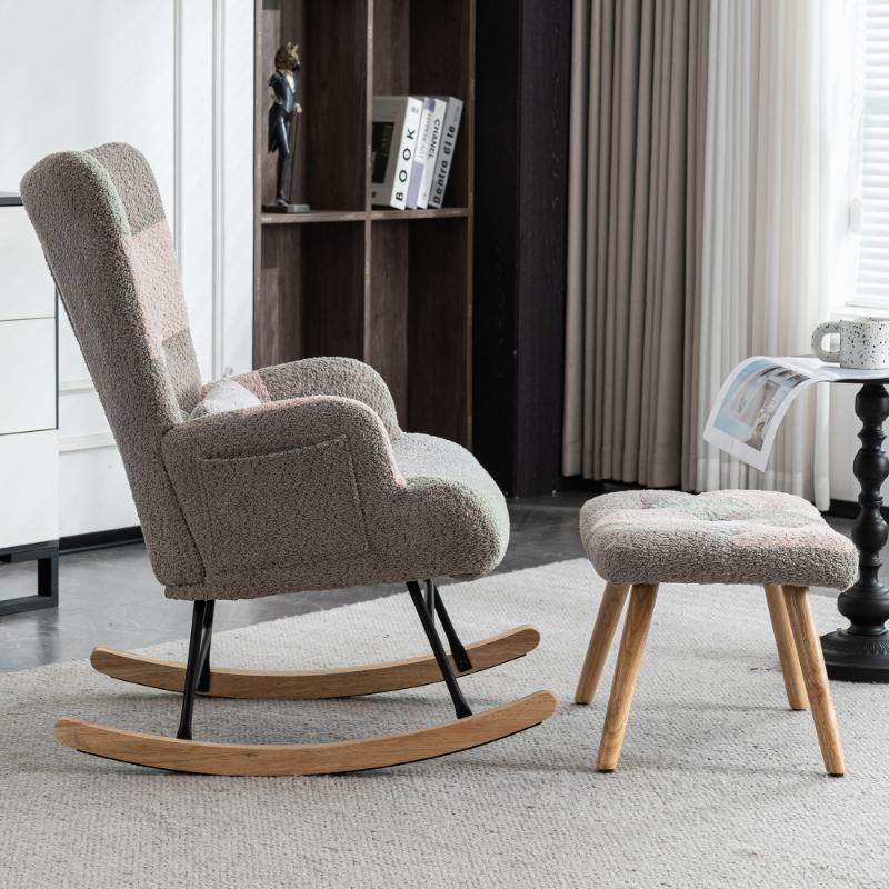 Comfy Multi-Color Rocking Chair 93cm with Footrest, Lumbar Cushion, Durable Rubberwood Frame, Relaxing Lounge Chair - 2