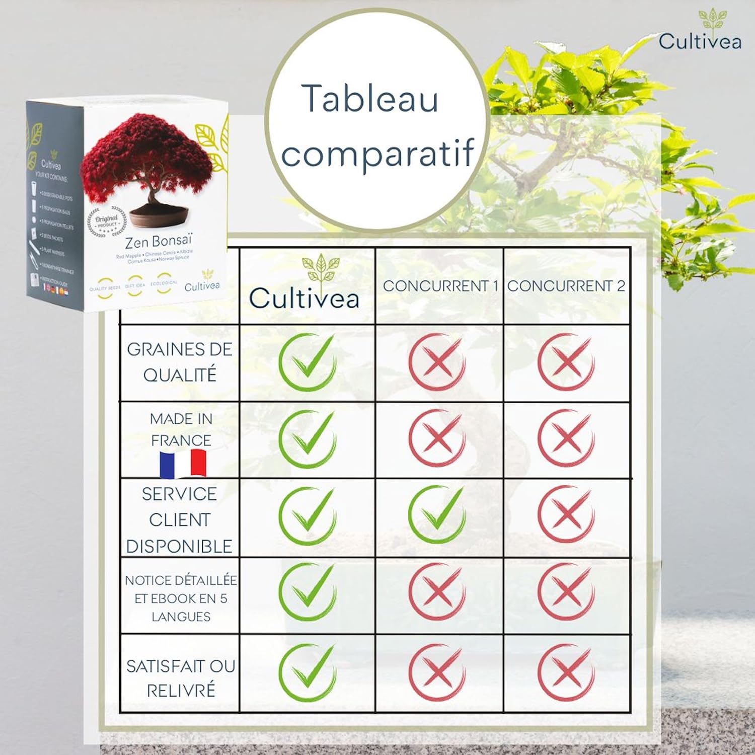 CULTIVEA® Mini Kit Prêt à Pousser 6 Bonsaï - Kit complet avec accessoires - Idée Cadeau Jardinage, Noël, Anniversaire - 7